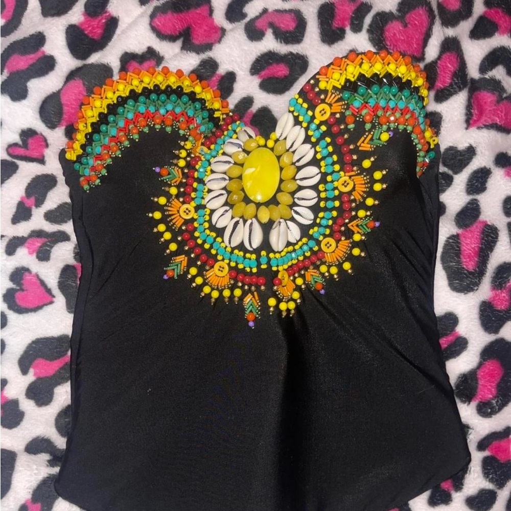 Frederick's of Hollywood Black Embellished Bustier Bodysuit